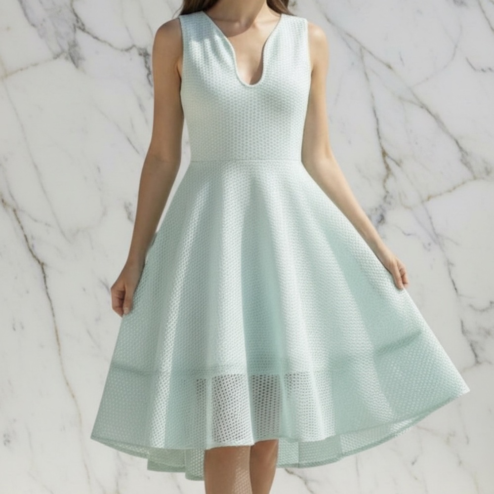#A293 FT INC PASTEL AESTHETIC AQUA BLUE MESH OVERLAY DRESS NWOT FREE SIZE - Picture 2 of 9
